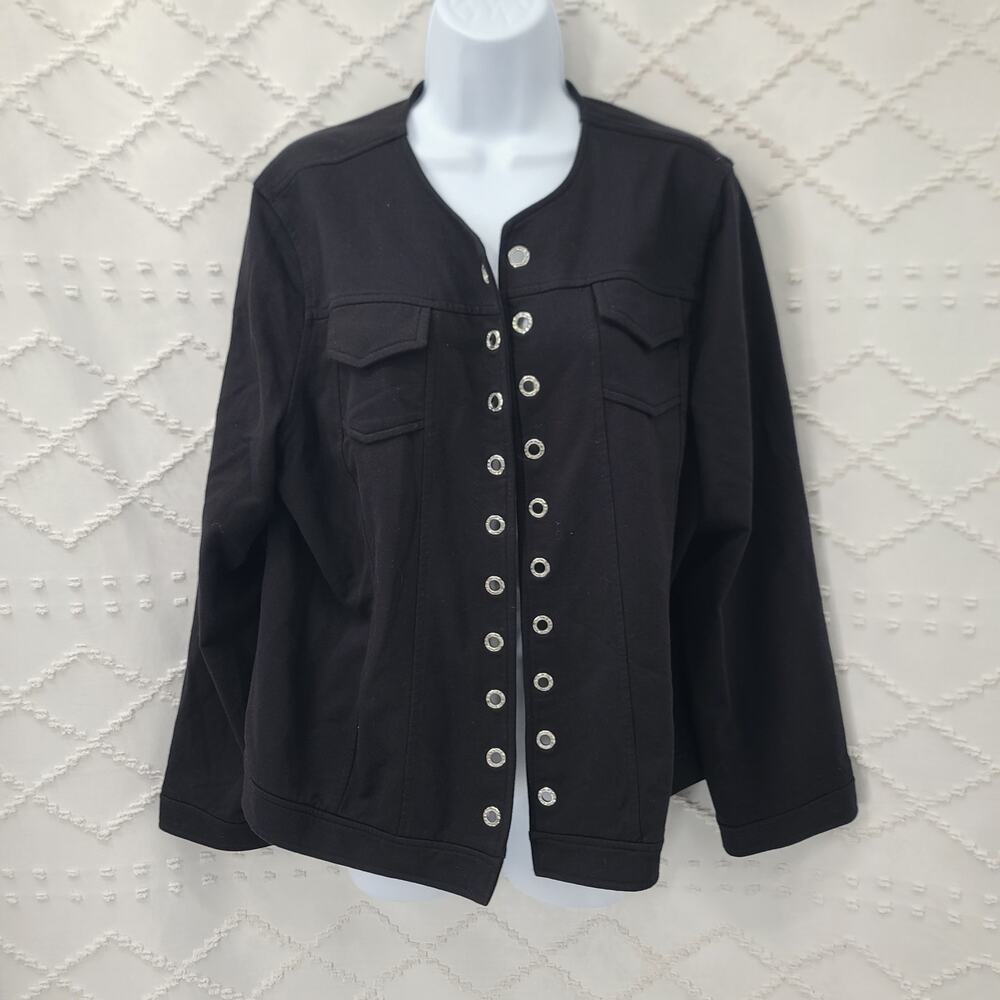 Chico's Knit black rhinestone detail shacket Sz 3 XL Mob wife Going out Classy - Picture 5 of 13